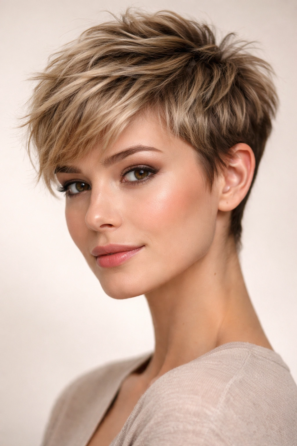 Short textured crop with top volume and textured ends