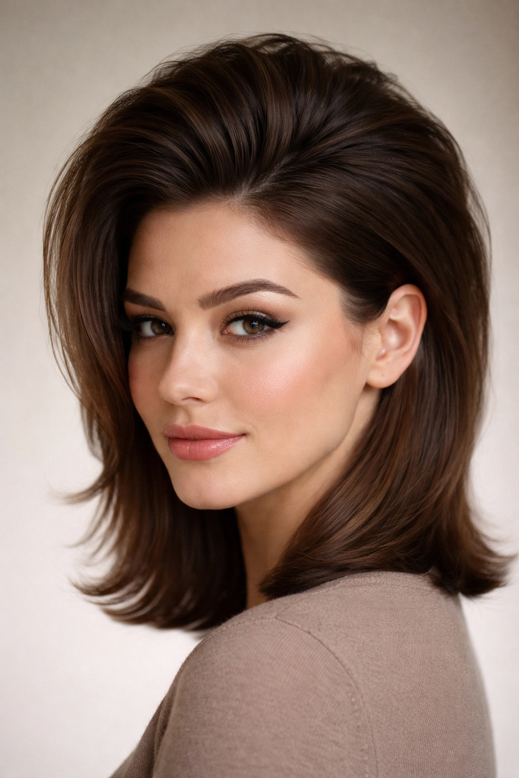 Volumized crown with sleek sides hairstyle