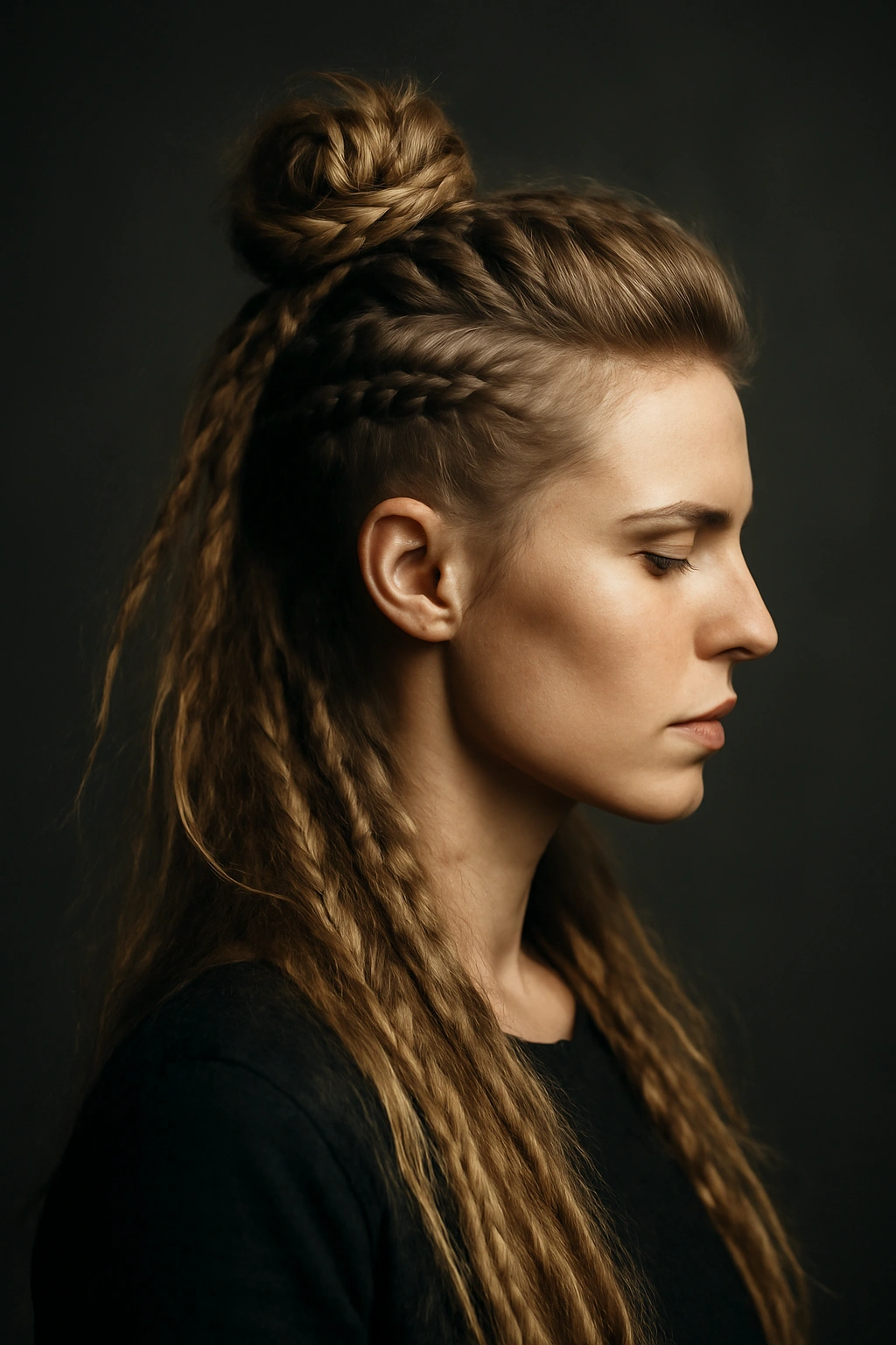 8 Viking Inspired Haircuts Women Are Trying Right Now 2 Top crown knot hairstyle with flowing hair around
