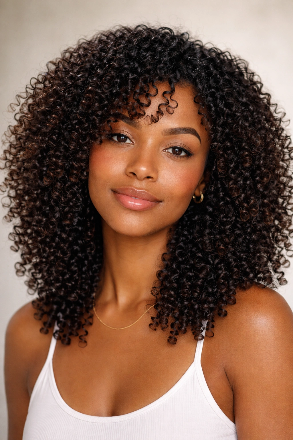 Close-up of a person with a wash-and-go hairstyle showing natural curls