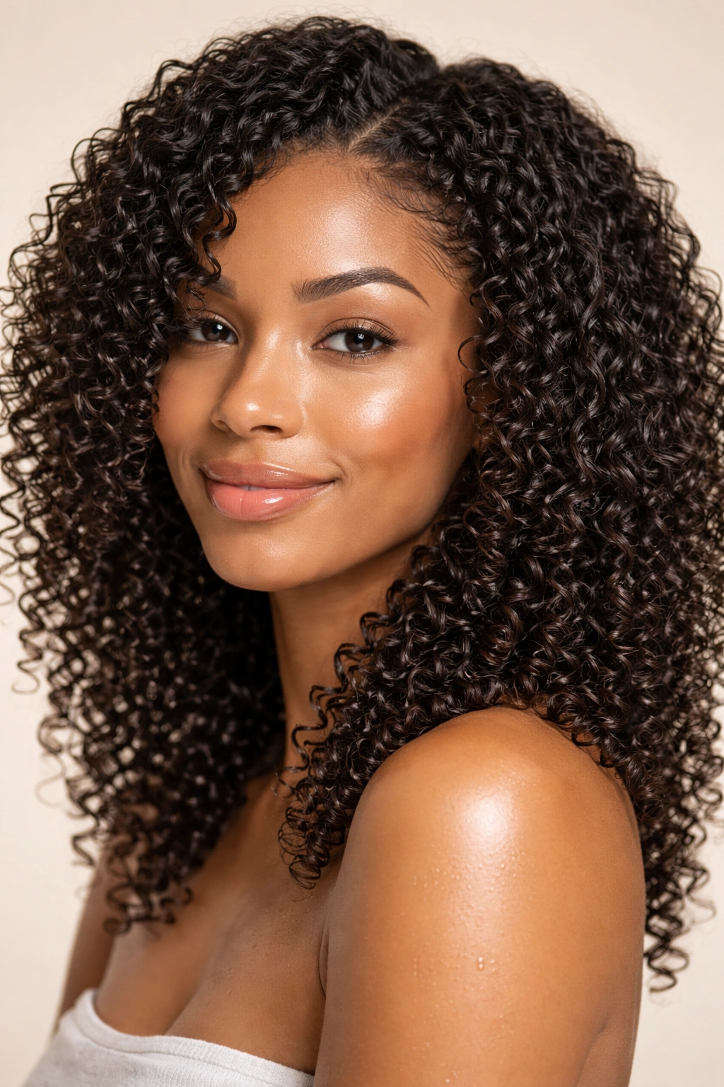 Clean, defined 3C curls after washing with moisture