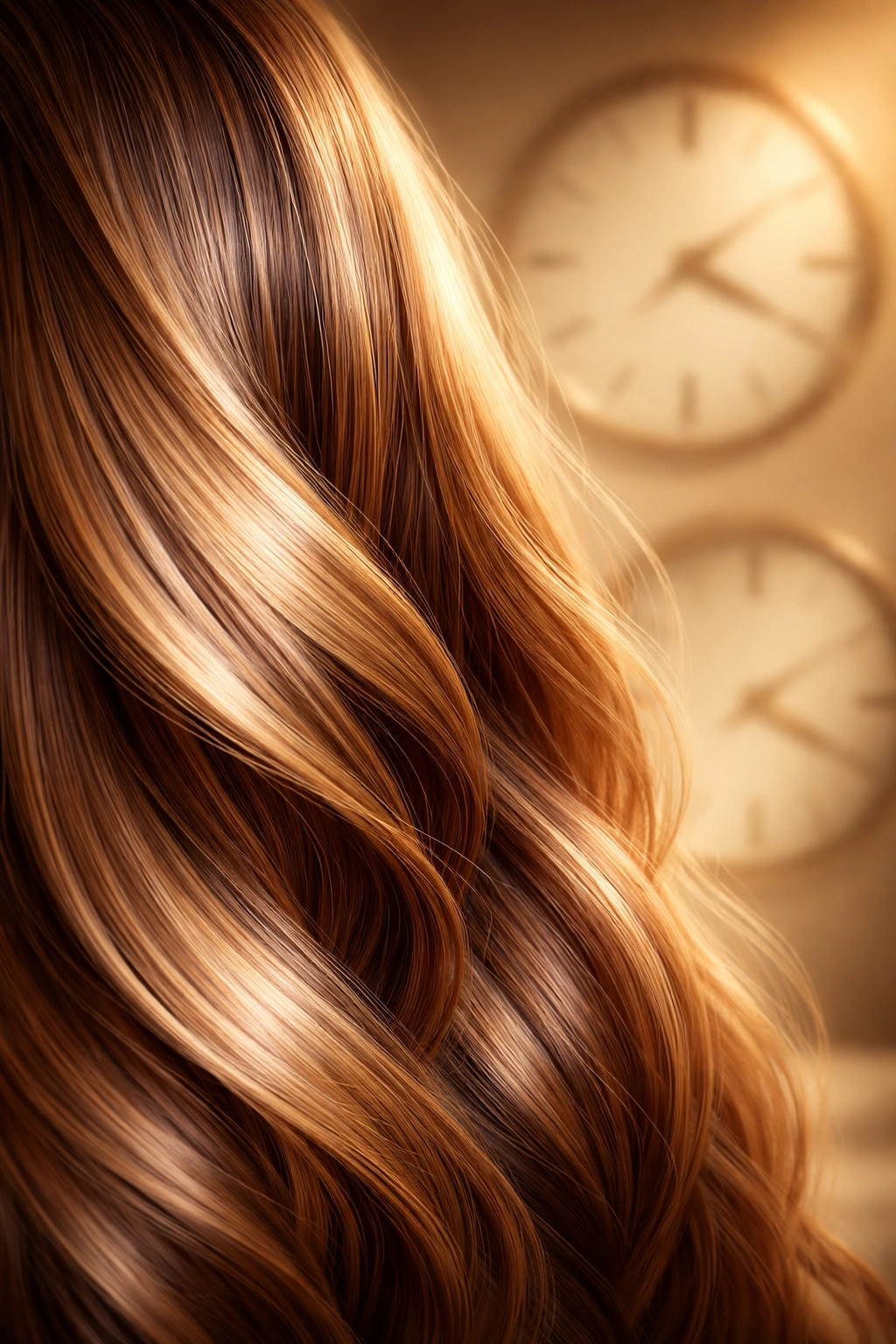 Hair with clock faces in the background indicating recommended wait times between washes