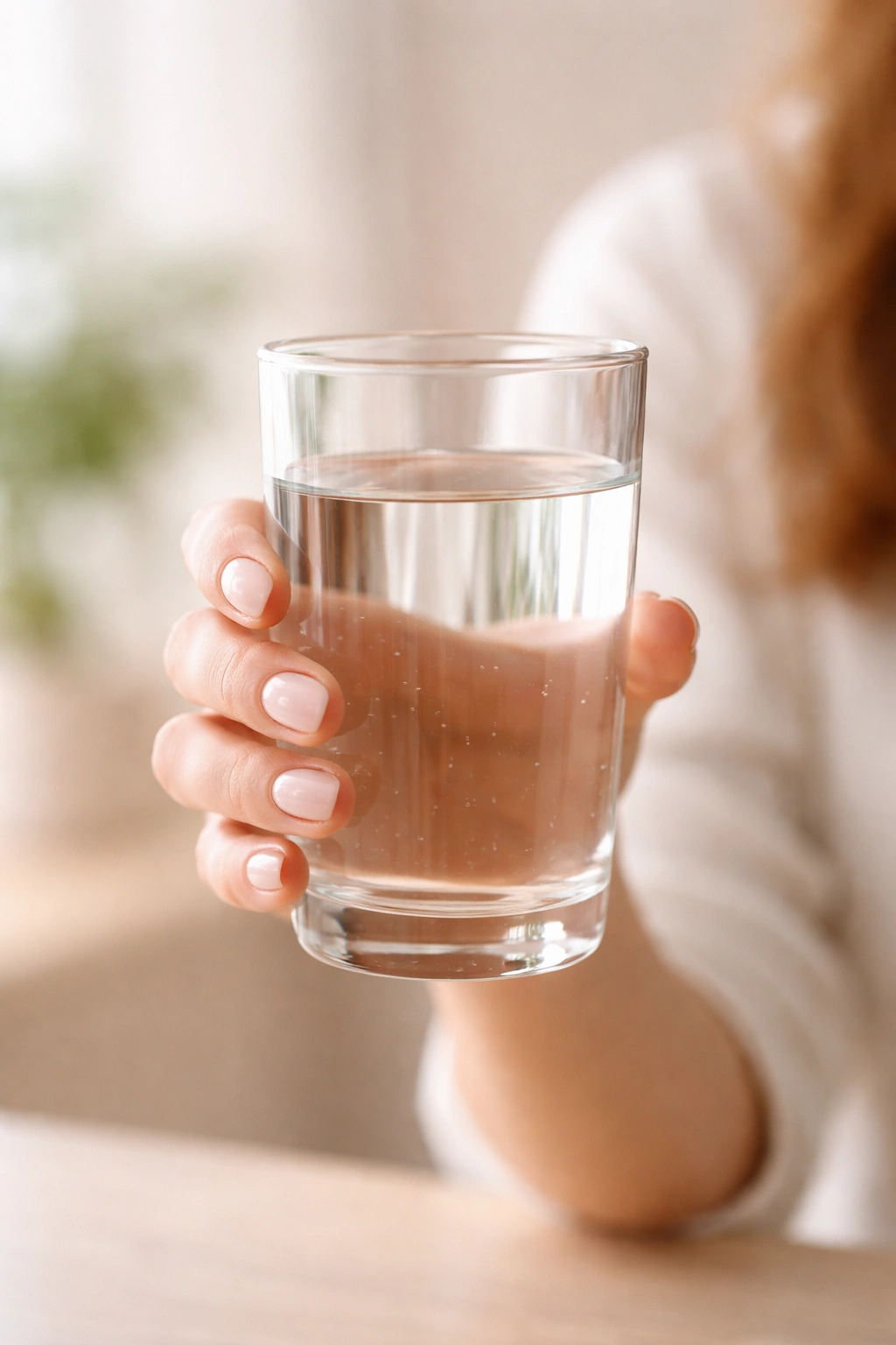 Hand holding a glass of water representing personal hydration habits