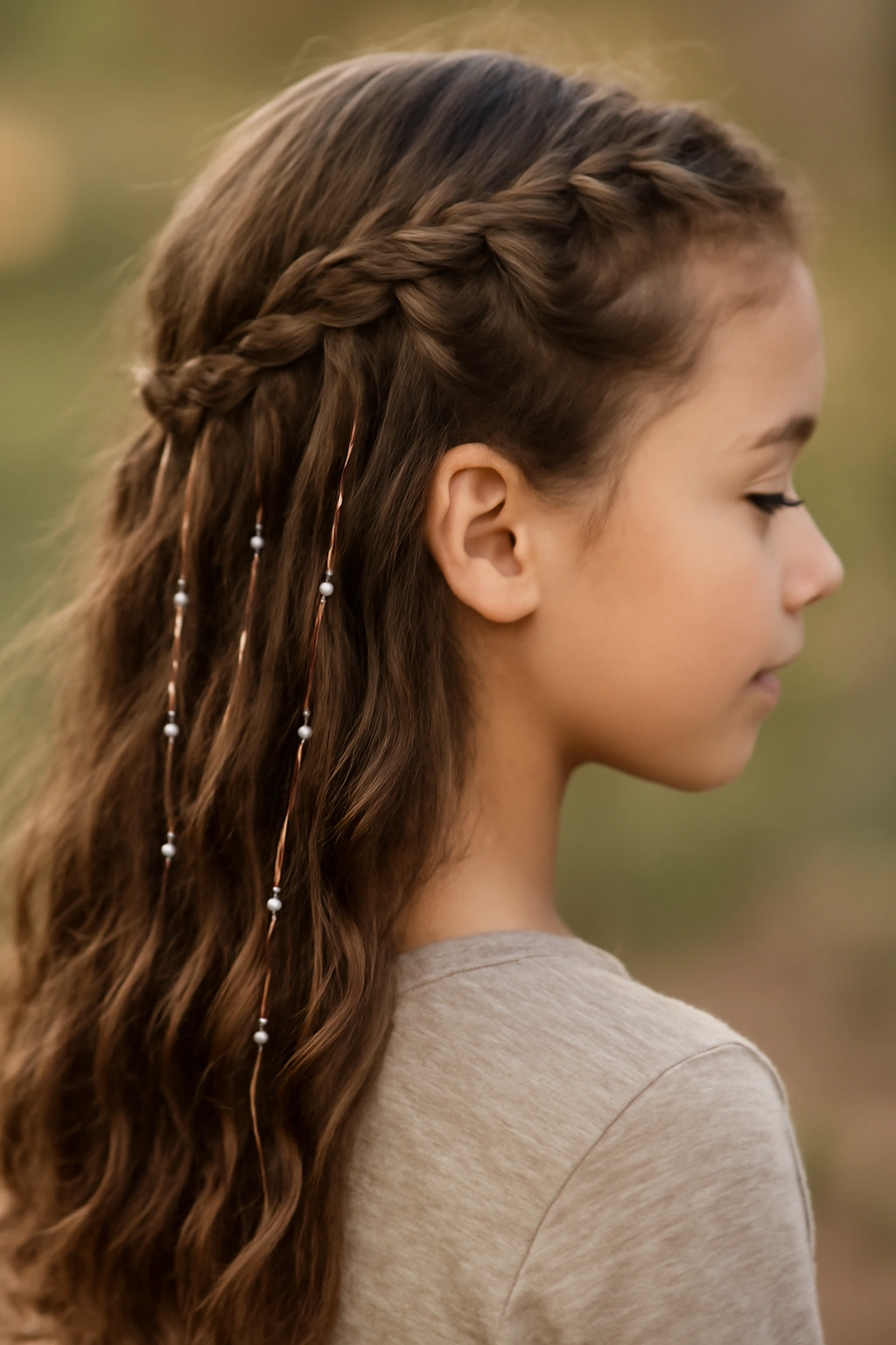 10 Pretty Beaded Braid Styles for Little Girls 6 Waterfall braid with delicate beads on the cascading strands.