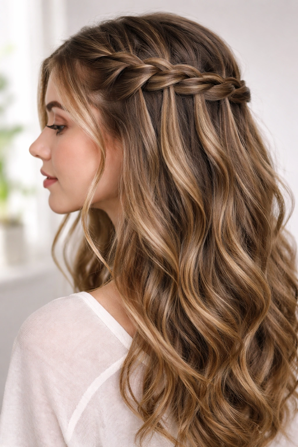 Waterfall braid with cascading strands