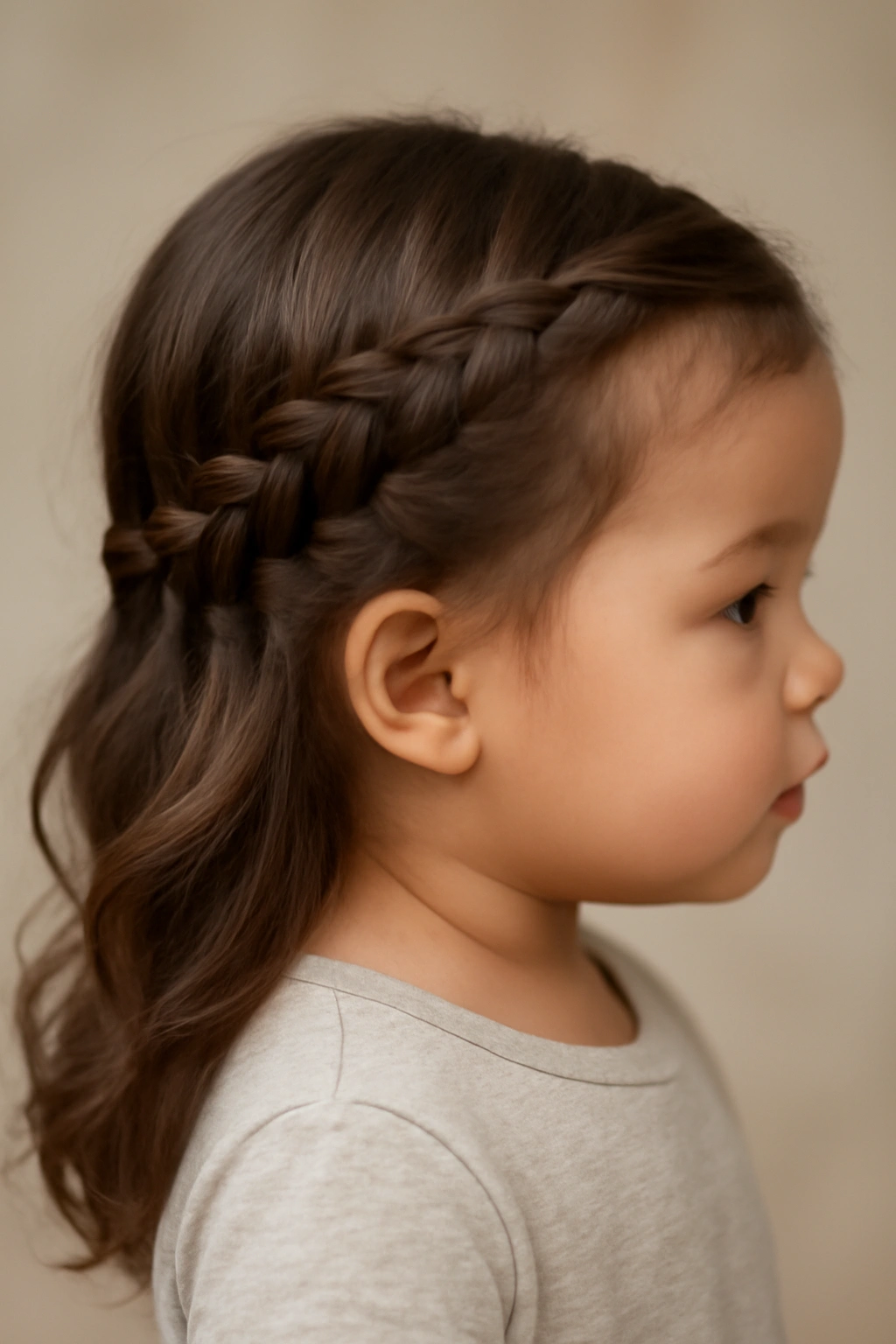 15 Adorable Natural Hair Braids for Toddlers 8 Side profile of toddler with side-swept waterfall braid cascading down one side