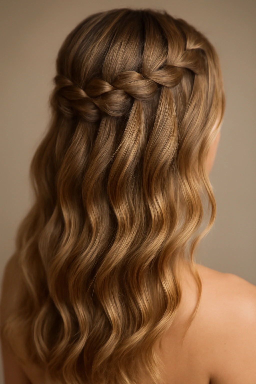 25 Wedding Hairstyles From Pixie Cuts to Long Waves 19 Close-up of cascading waterfall braid in a bridal hairstyle with soft waves
