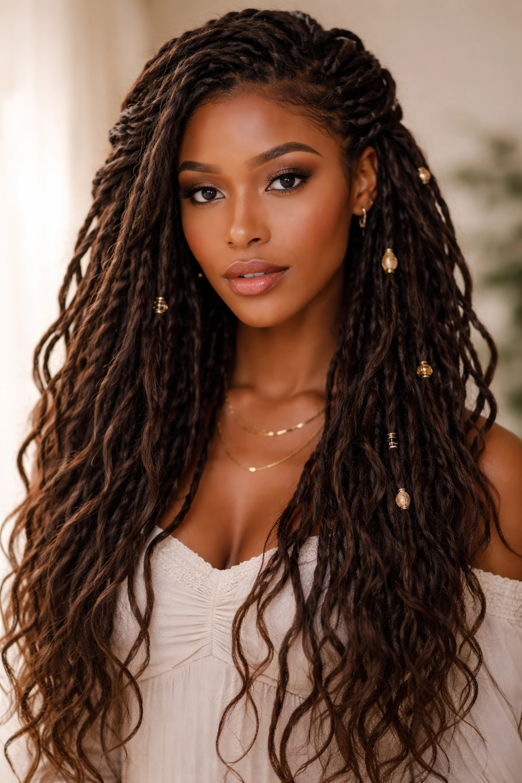8 Goddess Loc Styles For Medium And Long Hair 6 Romantic waterfall locs with cascading wrapped and loose strands