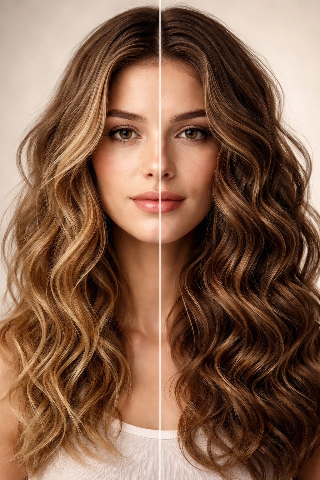 Close-up of wavy hair showing two textures to reflect adjusting for different wave patterns