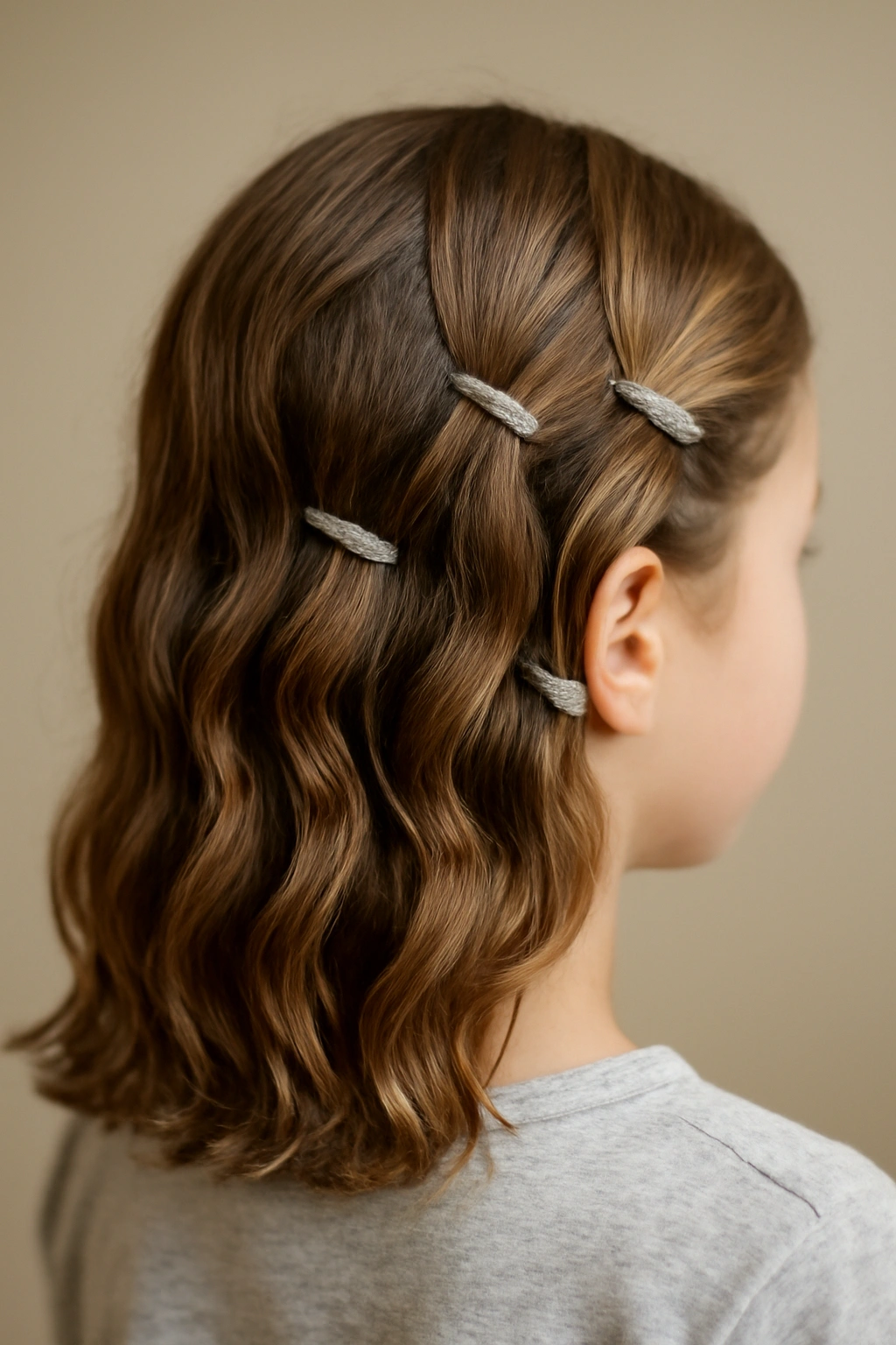 10 Quick School Morning Hairstyles for Busy Girls 10 Side view of head showing soft waves formed by angled clips
