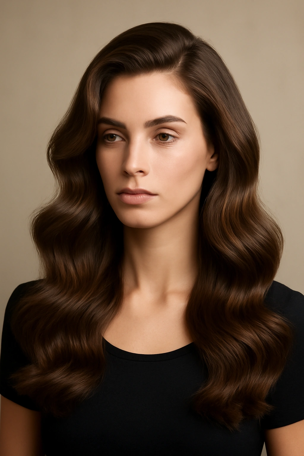 Waves with crown-volume hairstyle no bangs.