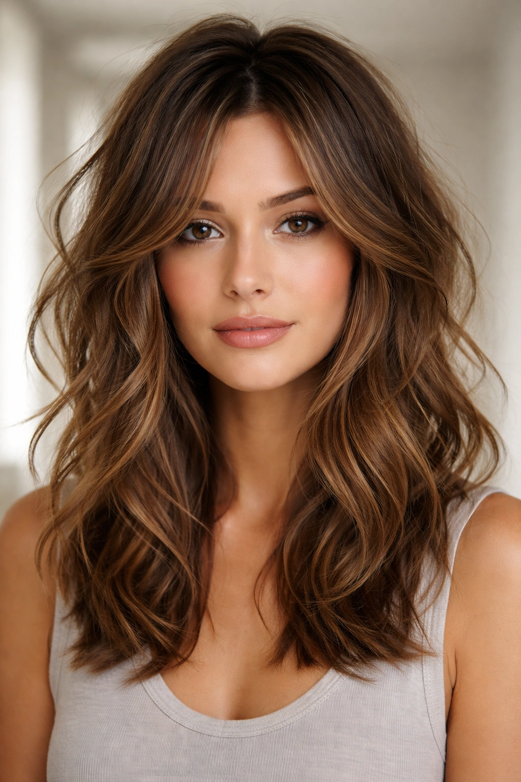 10 Medium Haircuts That Add Volume To Long Faces 8 Medium-length wavy hair with subtle layers framing the face