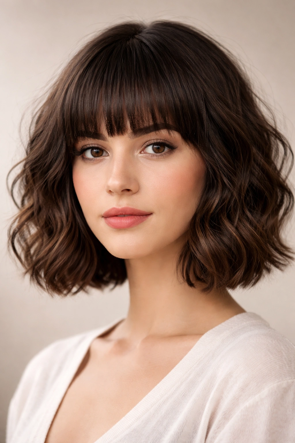 20 Wavy Hairstyles At Every Length You Ll Want 3 Wavy bob with blunt bangs at jawline.
