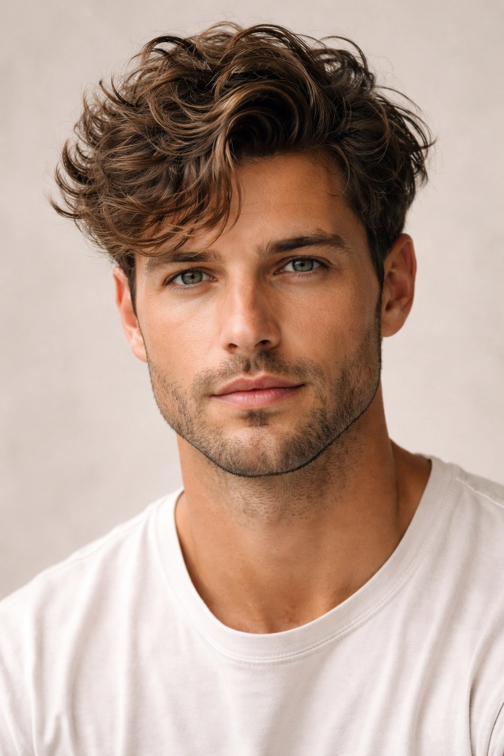 Close-up of a man's wavy hair with strong texture and volume