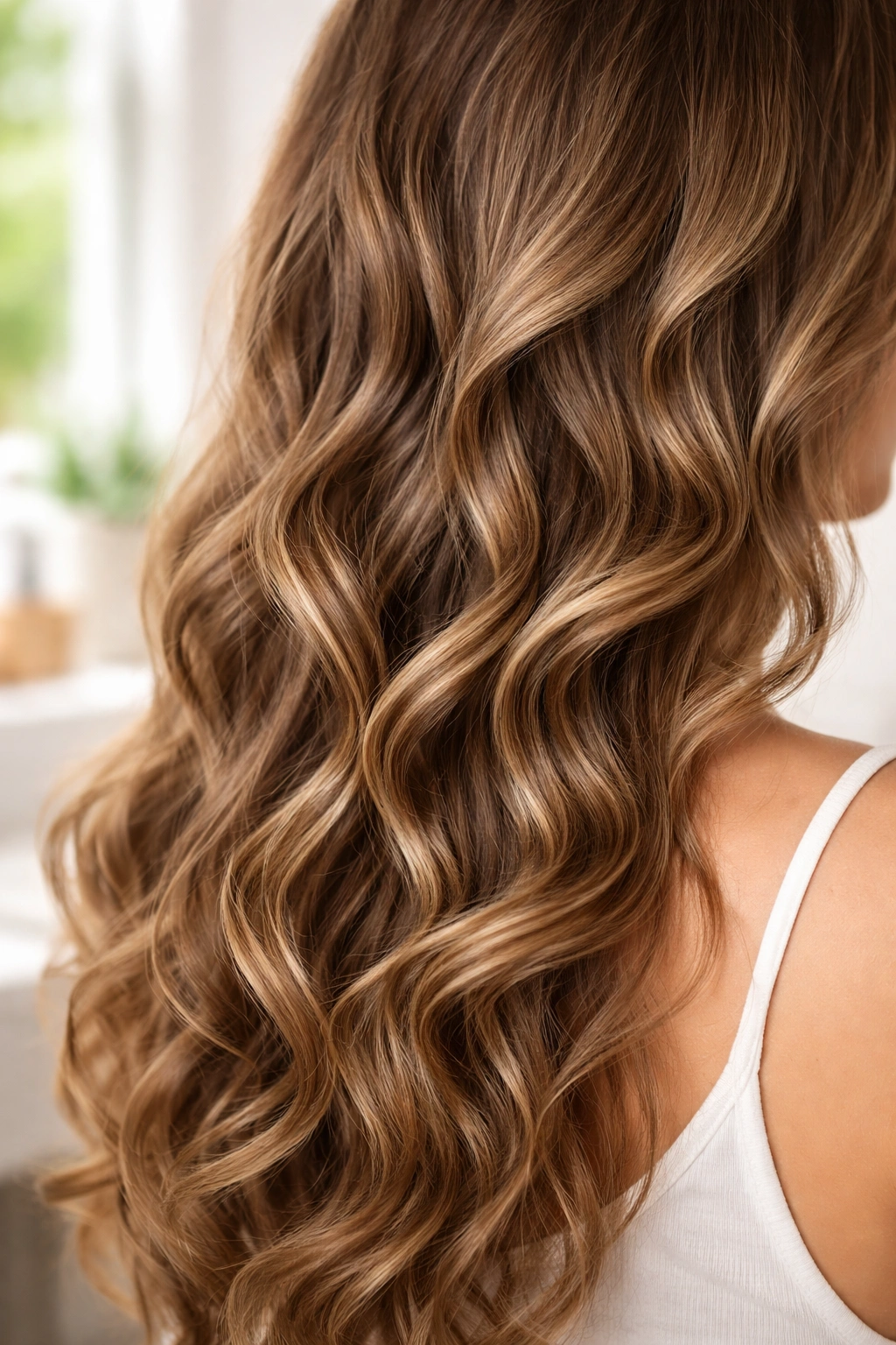 Close-up of wavy hair texture showing defined S-shaped waves.