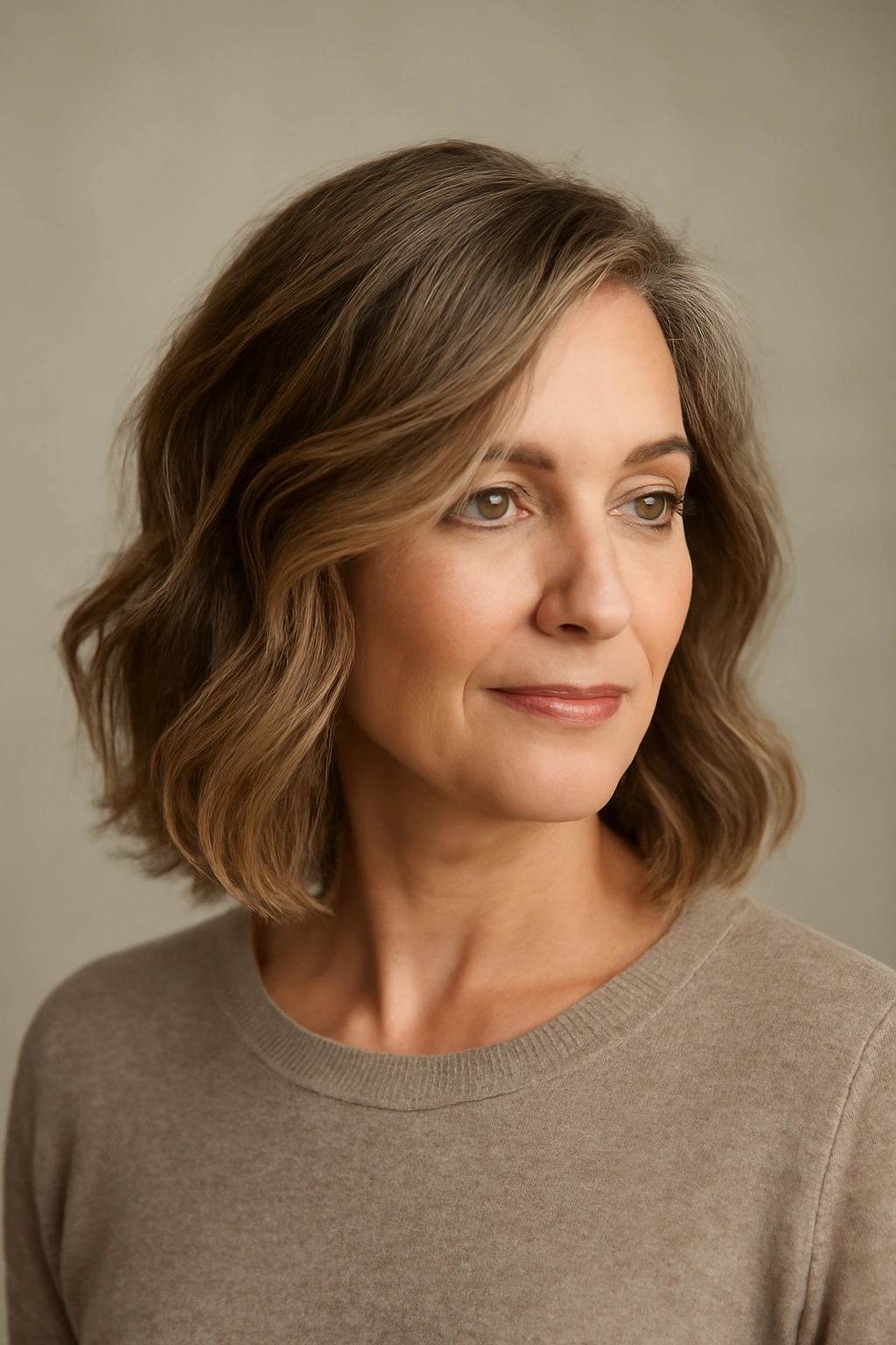 Wavy lob hairstyle with side part showing volume and texture for thinning hair