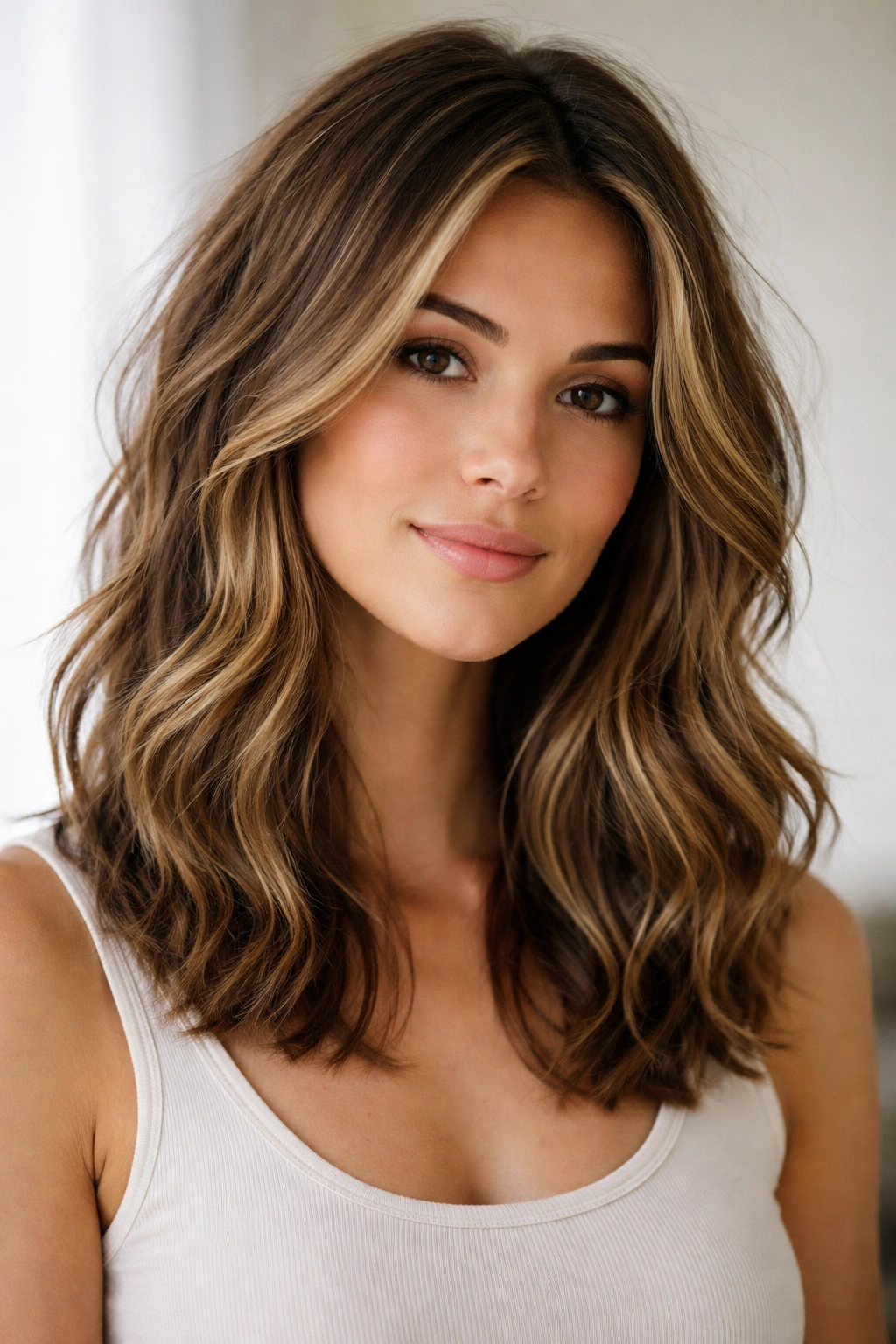 20 Shoulder Length Haircuts For Every Hair Type 15 Head-and-shoulders portrait of a wavy shoulder cut with longer layers emphasizing wave texture.