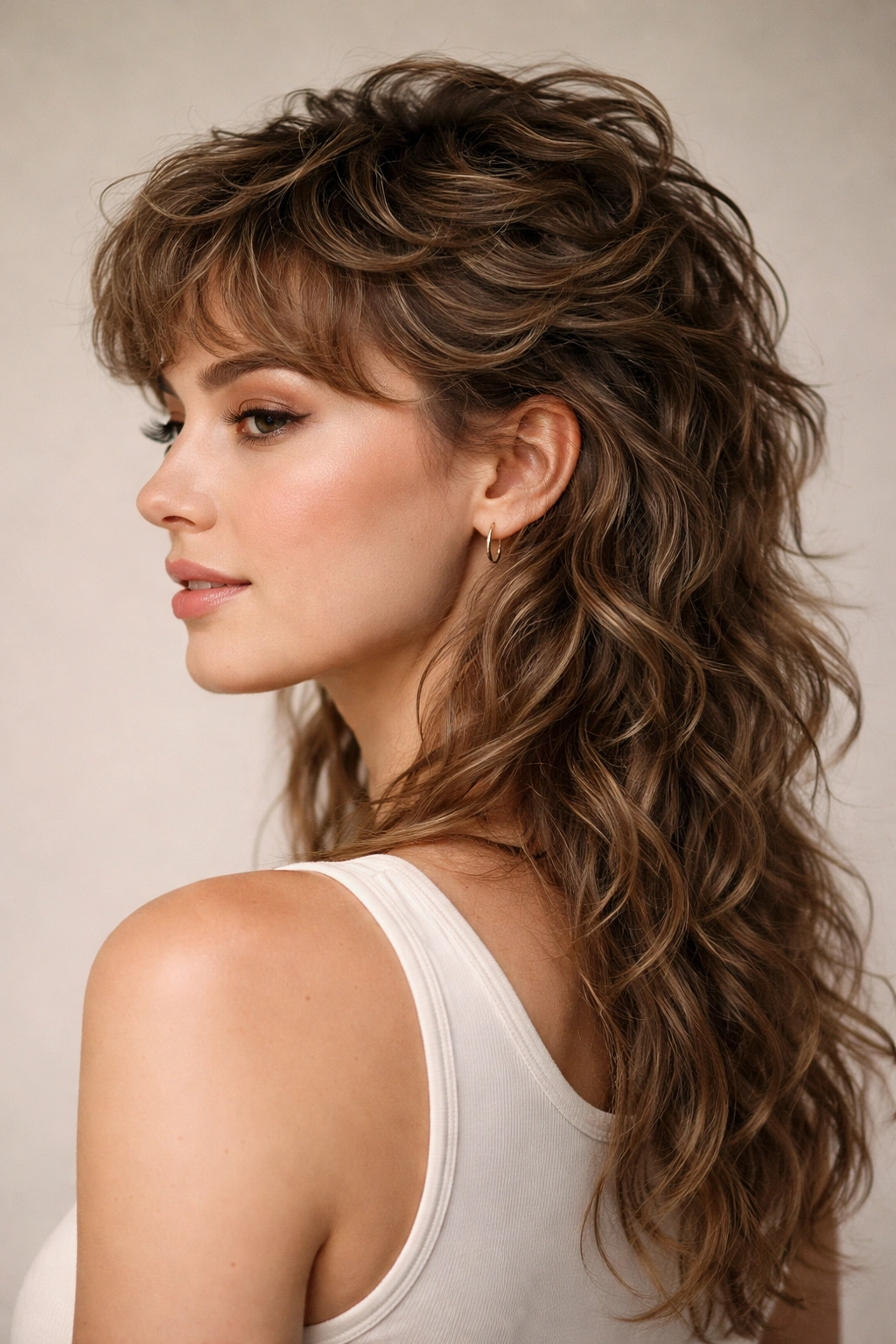 15 Soft Mullet Cuts That Look Good On Almost Anyone 7 Close-up of person with wavy texture mullet showing defined top waves and long back waves
