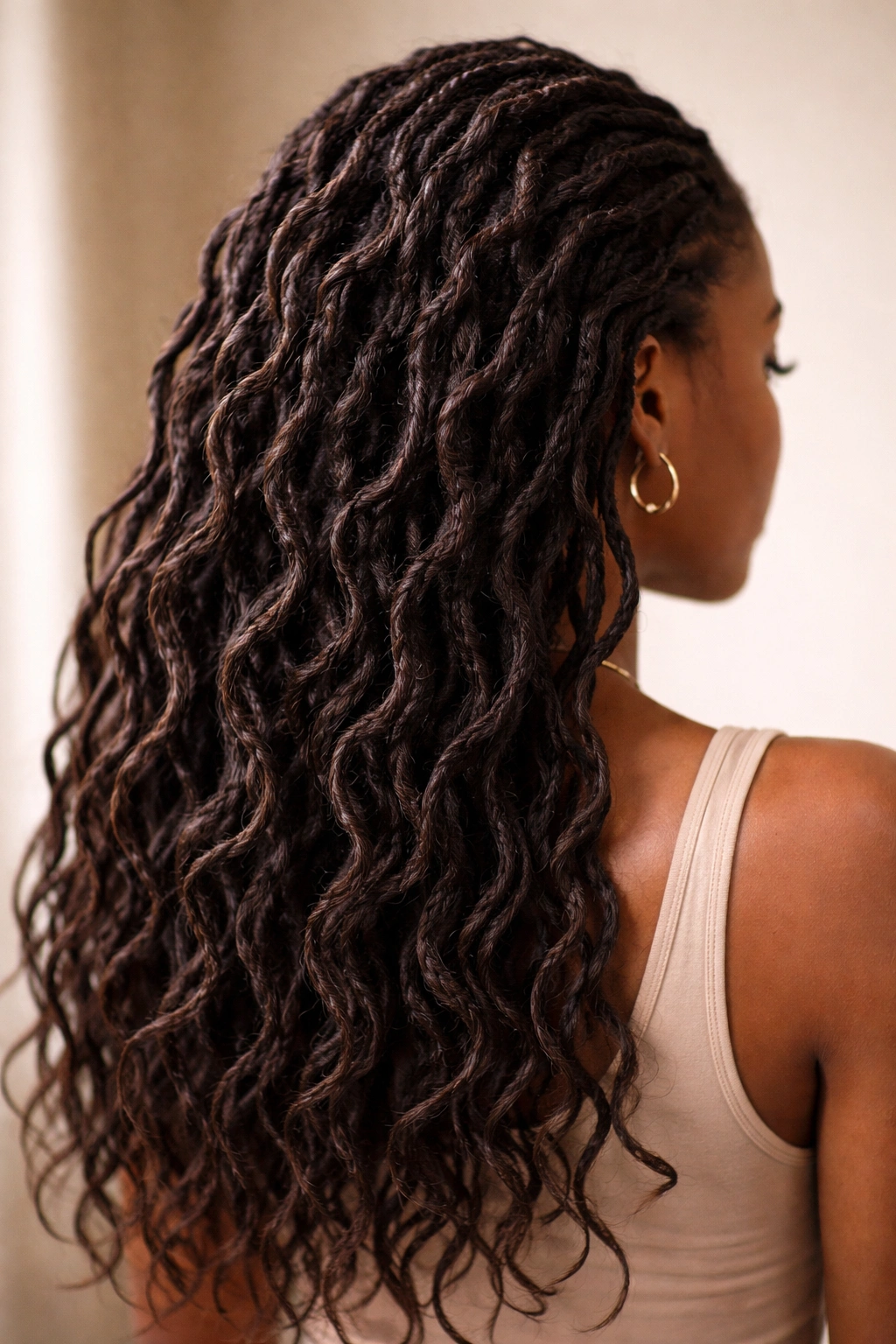 20 Loc Styles For Every Length From Short To Waist 19 Close-up of wavy textured locs with defined waves and shine