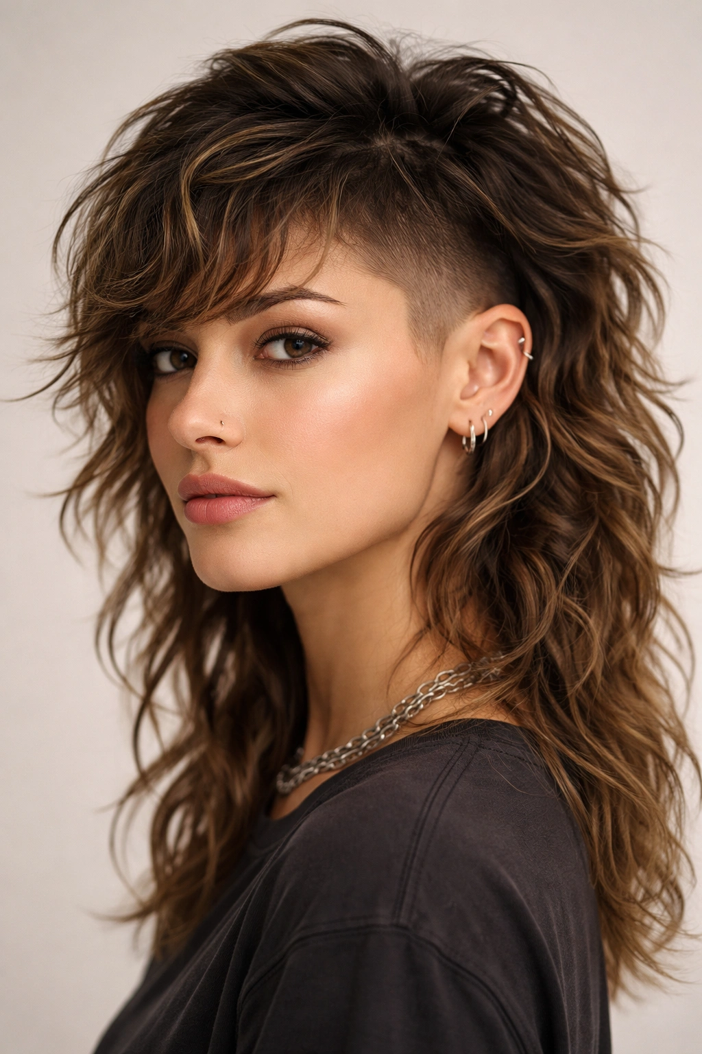 Portrait showcasing natural waves in a textured mullet undercut