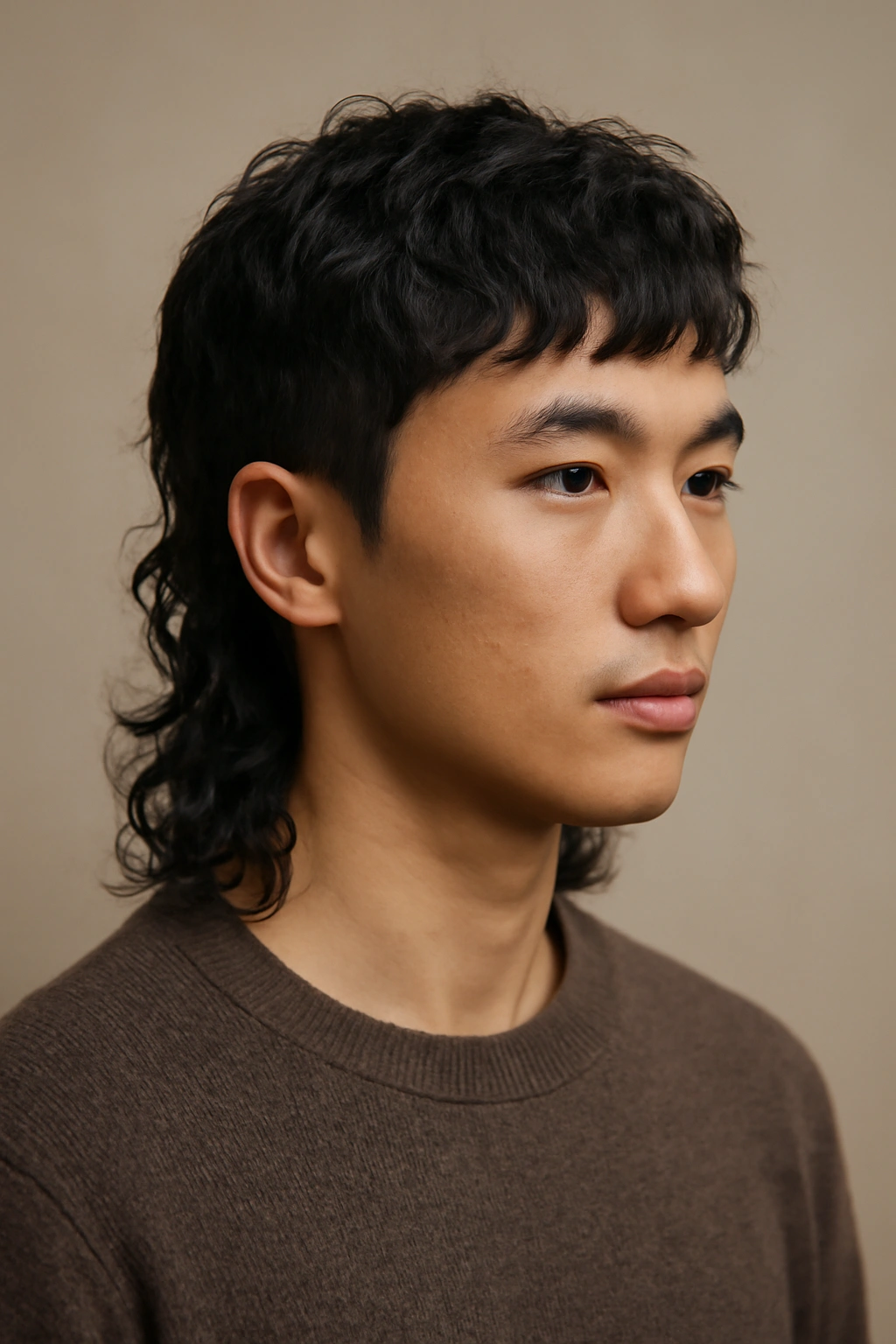 12 Asian Mullet Haircuts That Are Trending Right Now 11 Portrait of person with wavy-textured mullet showing defined waves