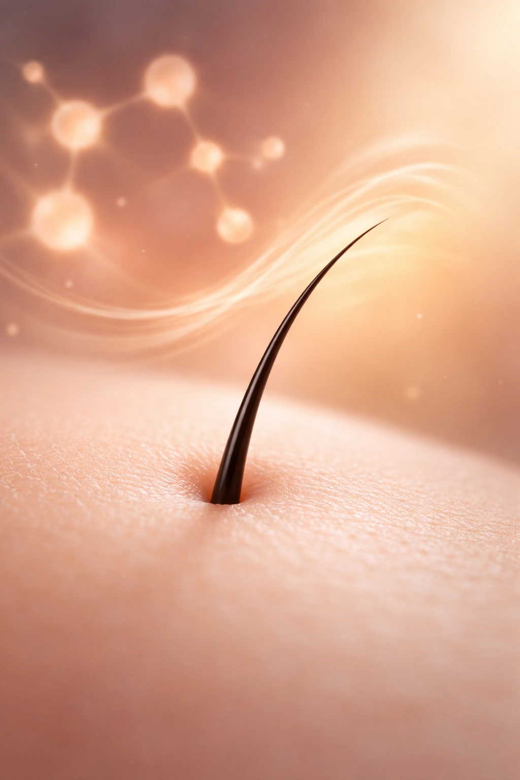 Single hair on skin with soft gradient background
