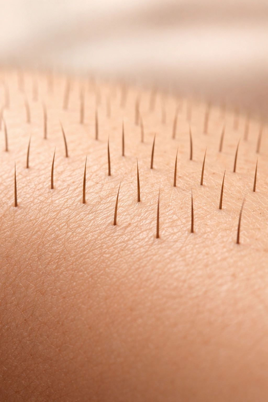 Close-up of skin with clearly visible individual hairs ready for waxing