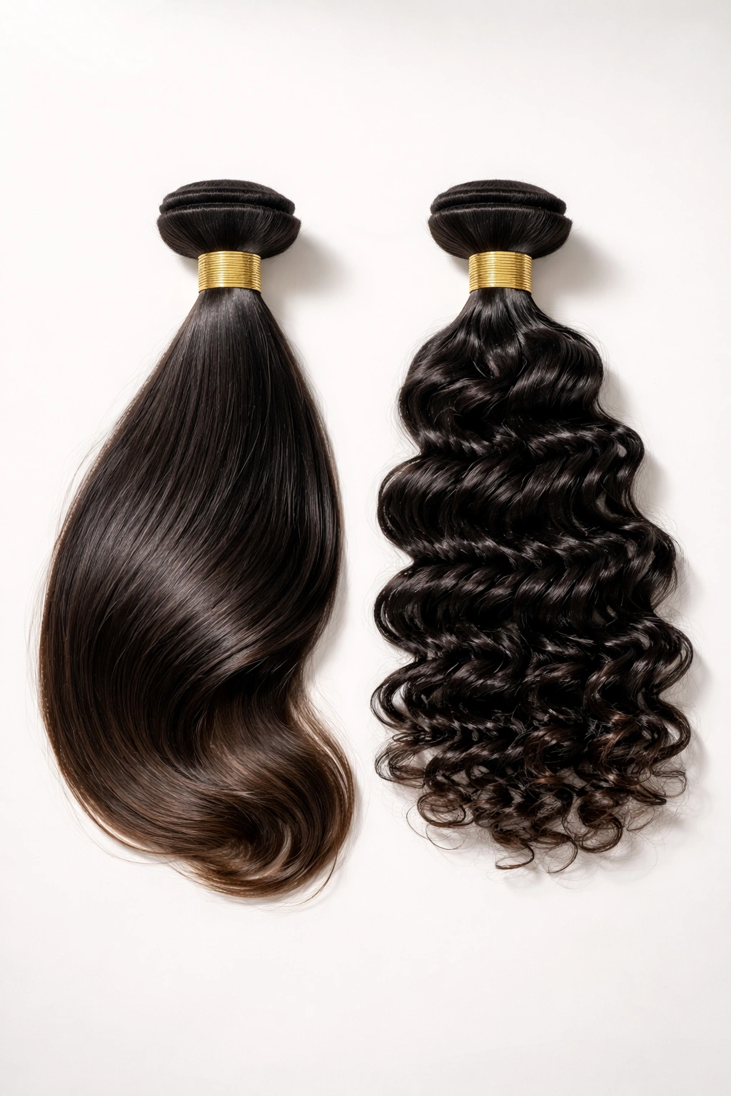 Side-by-side hair bundles showing different textures to imply cost and quality