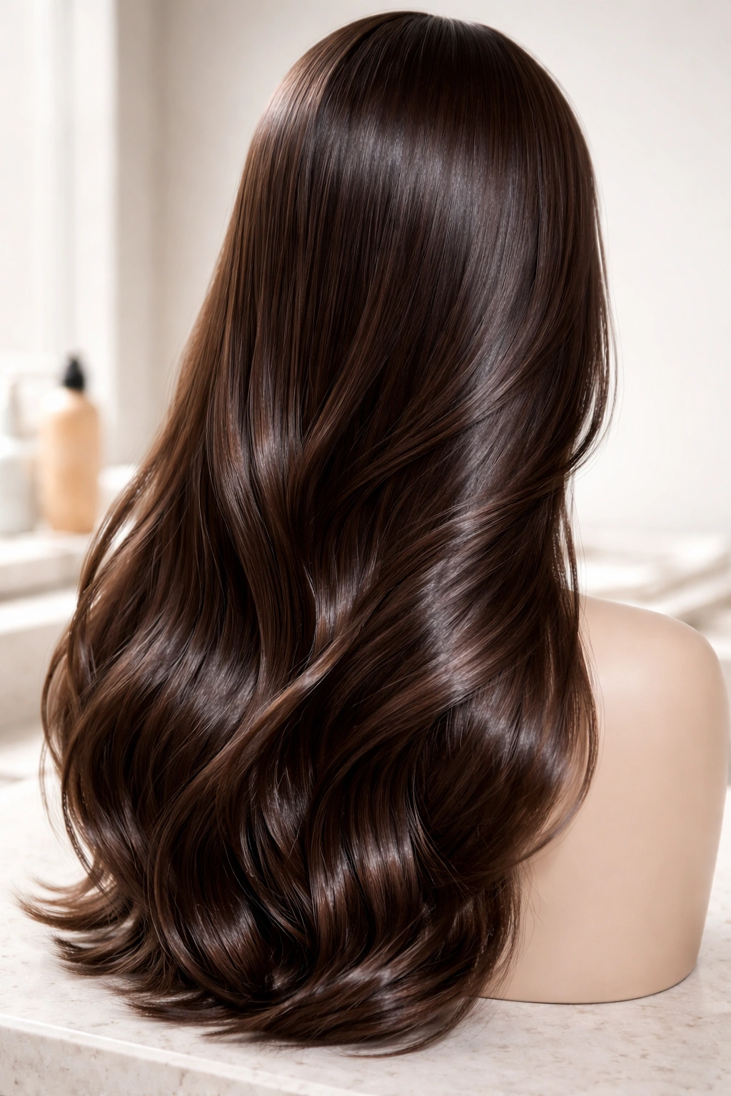 Glossy hair on mannequin head showing moisture