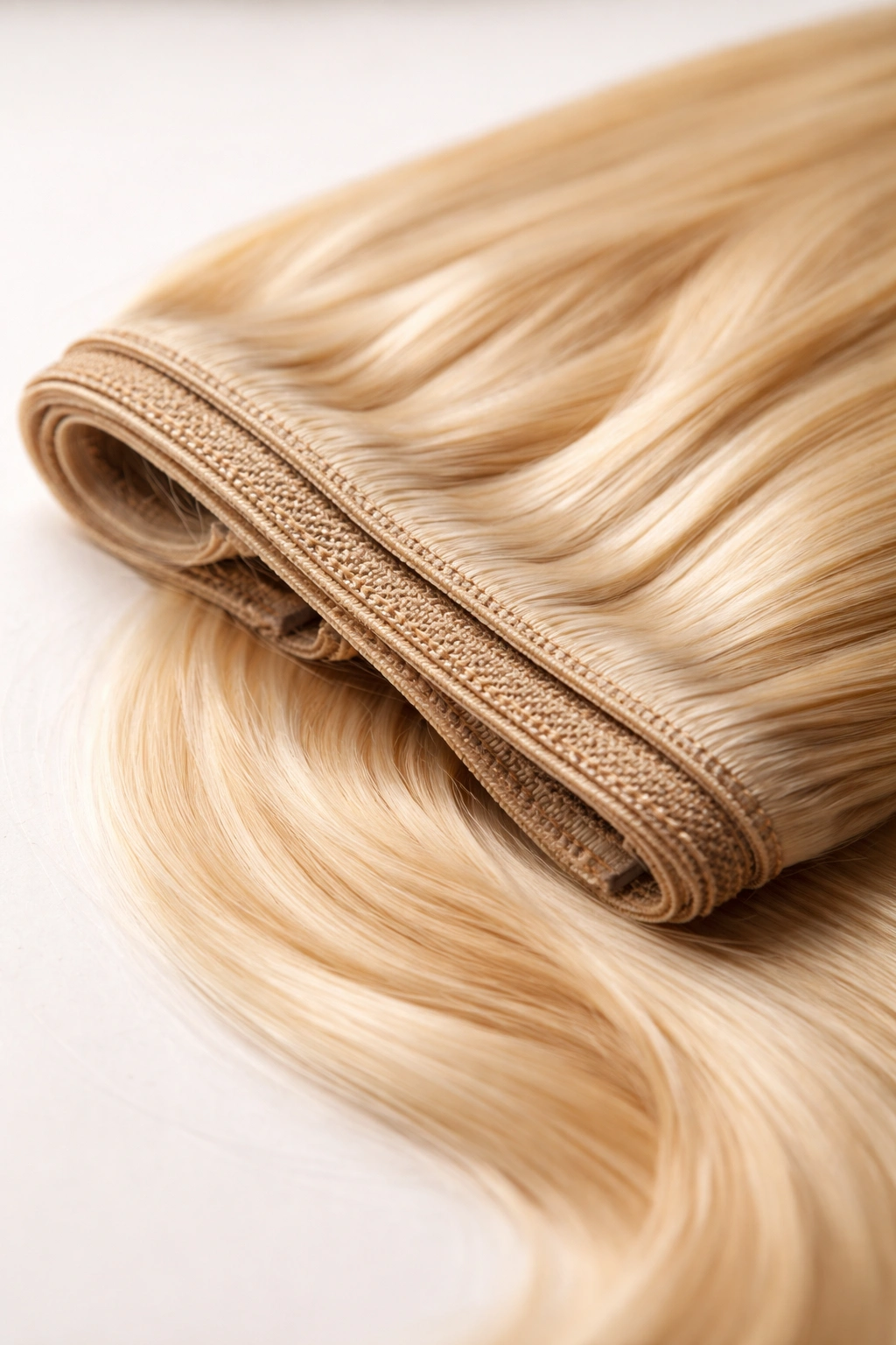 Close-up of a high-quality weft extension showing smooth texture and aligned tracks