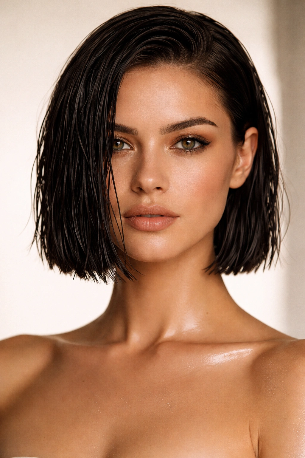 30 Short Haircuts Women Swear By And Rebook 5 Wet-look bob with blunt chin-length cut and shiny finish