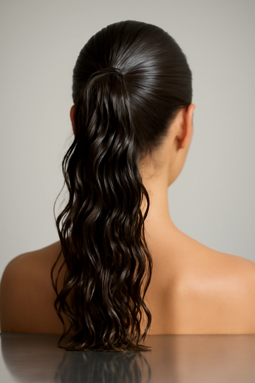 15 Natural Wavy Hairstyles You Can Air Dry Easily 10 Glossy wet-look wavy ponytail with defined waves