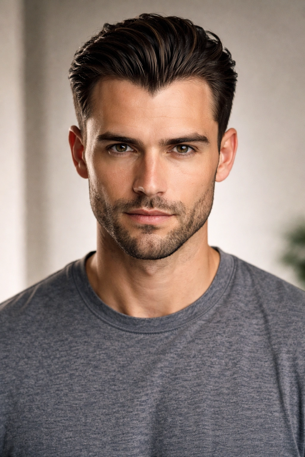 Portrait of a person with widow's peak hairstyle