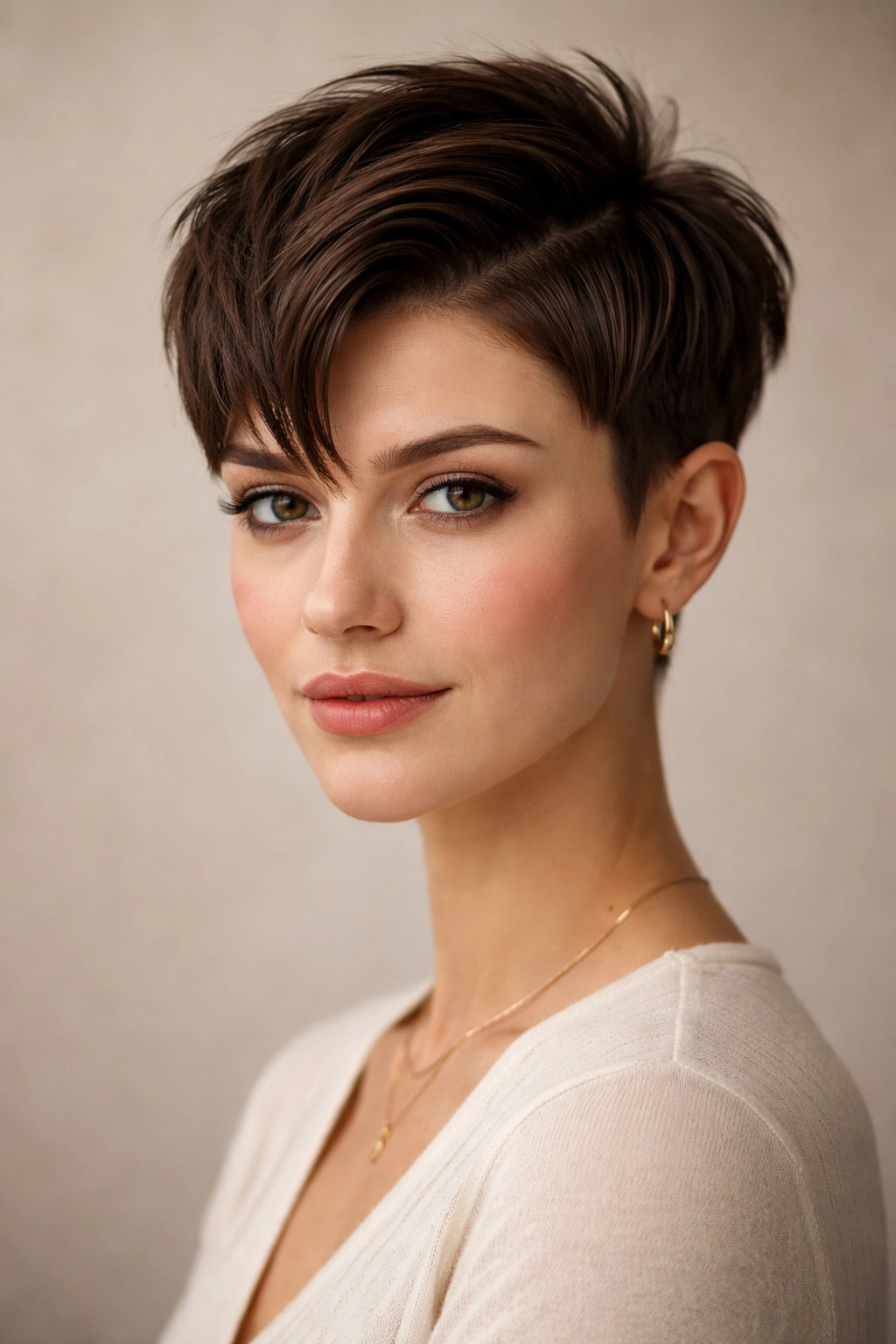 20 Short Pixie Haircuts That Practically Style 15 Portrait highlighting a widow's peak pixie with longer center and shorter sides