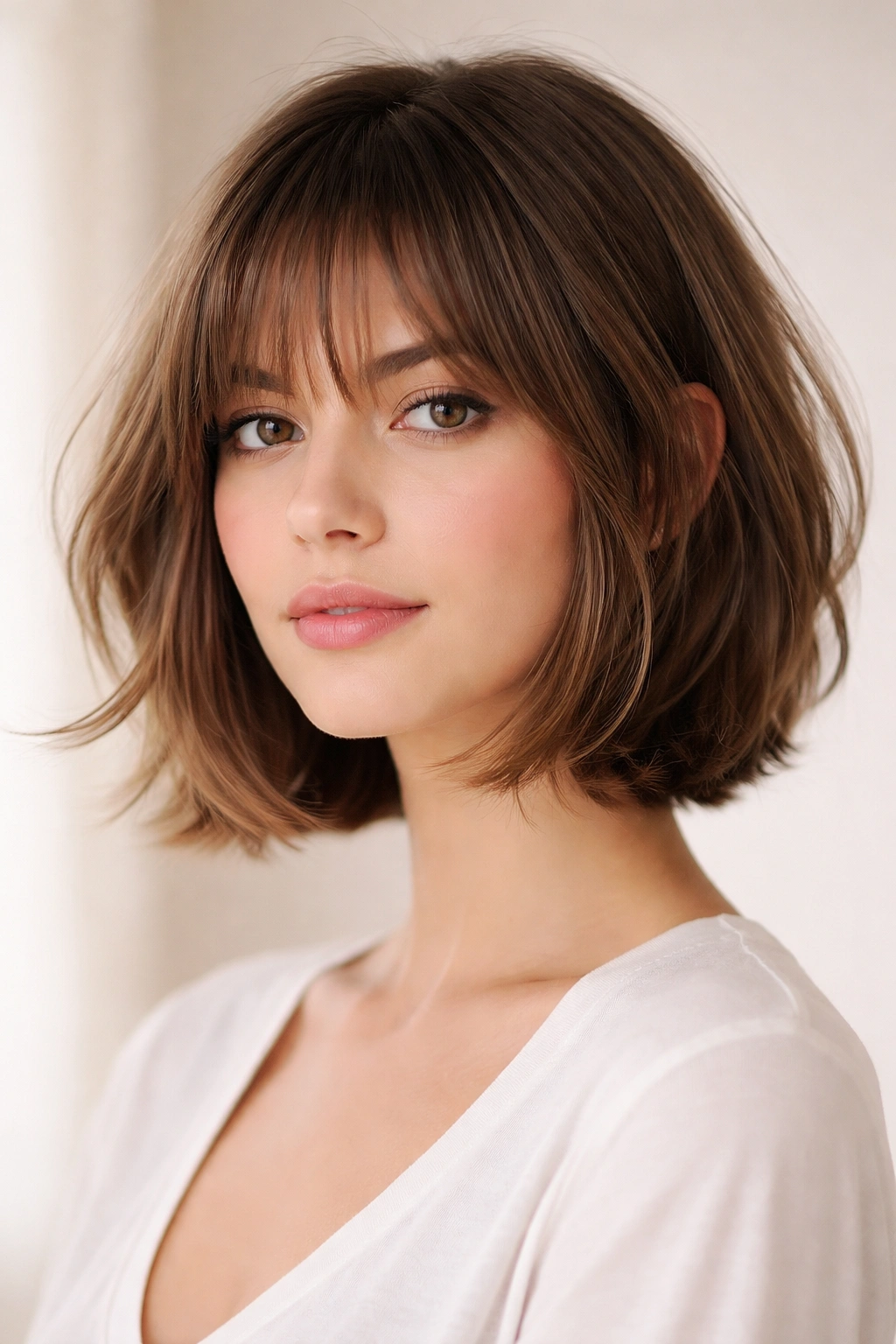 10 Chin Length Cuts For Round And Oval Faces 11 Chin-length cut with wispy bangs blending into the rest