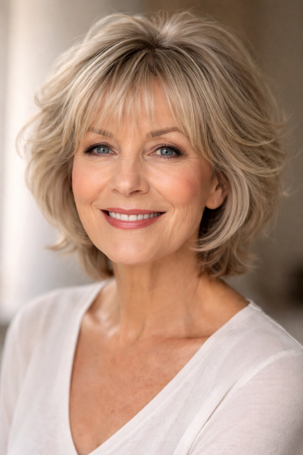 15 Hairstyles That Look Gorgeous On Women Over 70 11 Mature woman with wispy bangs and layered top hairstyle