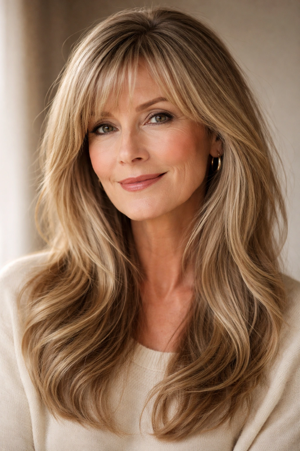15 Gorgeous Hairstyles For Women Over 65 7 Close-up portrait of wispy bangs blending into longer hair