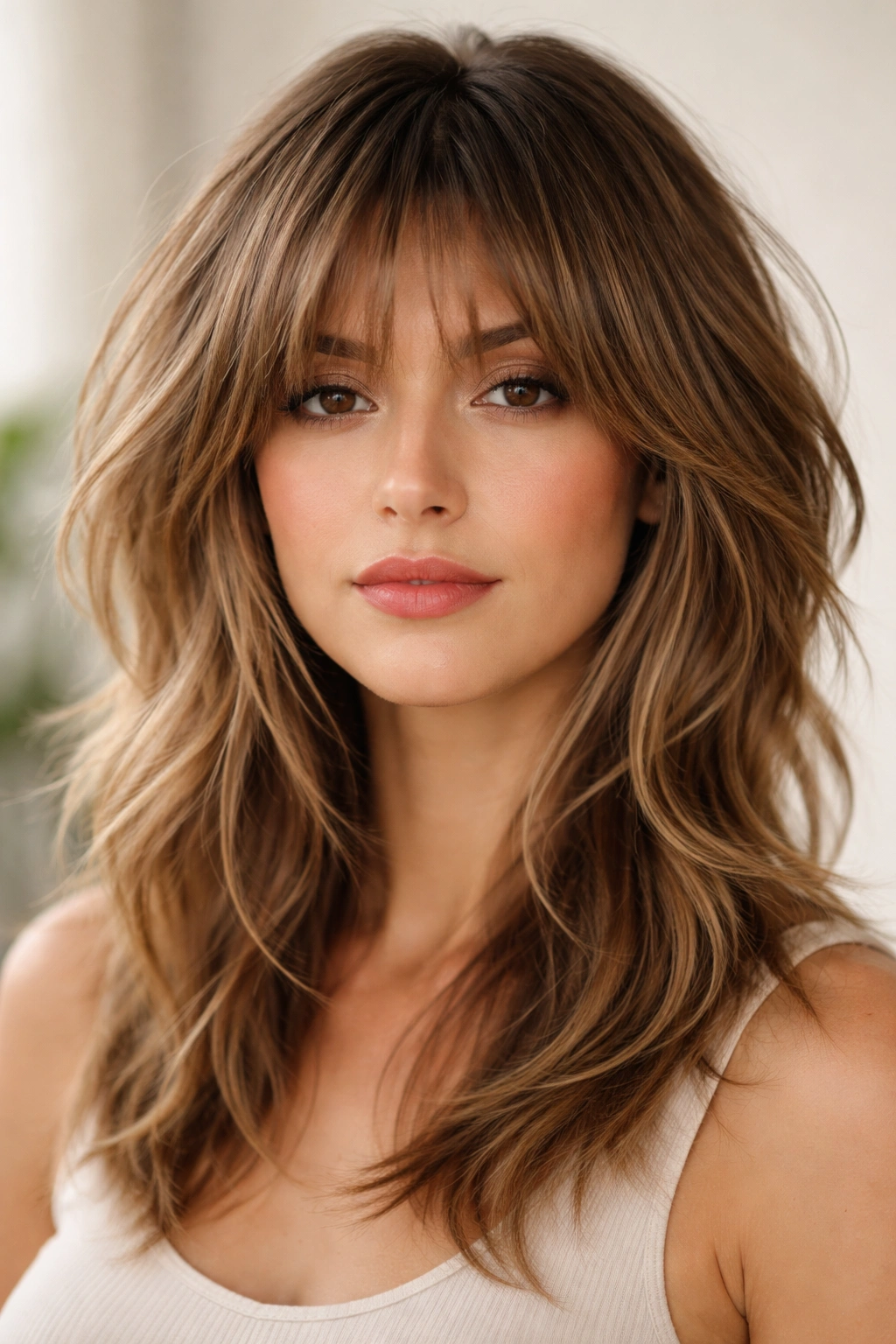 15 Medium Shag Styles That Are Easy To Keep Up 10 Face-framing wispy bangs integrated into a textured medium shag with layered hair.