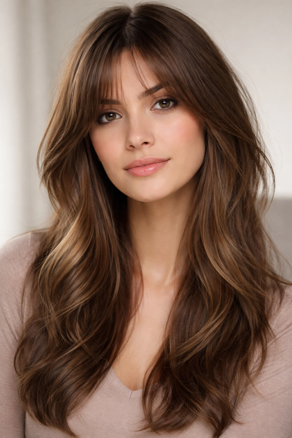 15 Haircuts Designed For Long And Narrow Faces 6 Wispy curtain bangs with layers softly framing the face