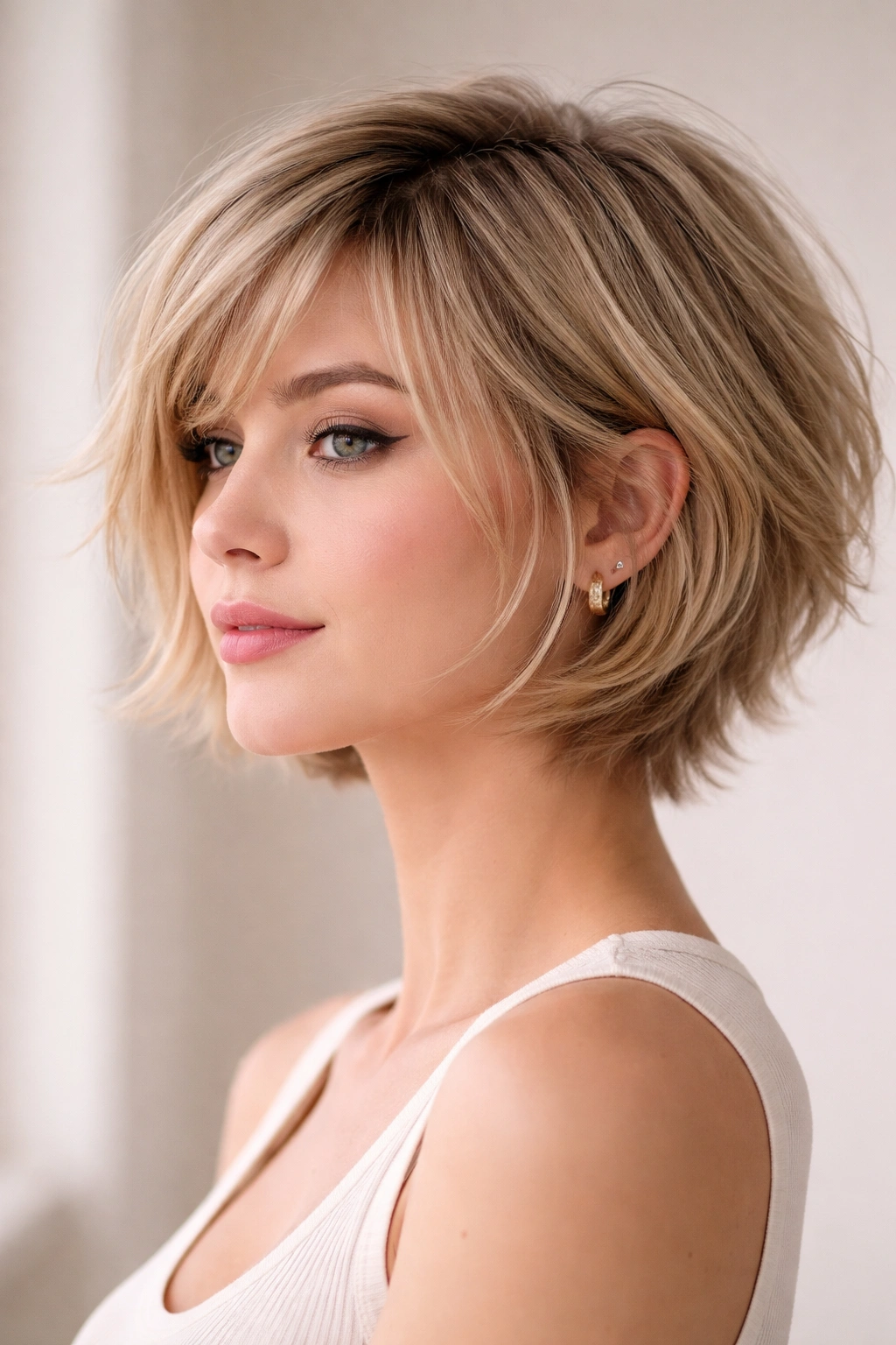 Wispy layered bob with fine delicate layers