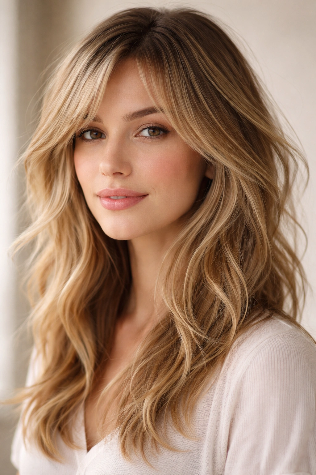 Close-up of fine, wavy hair showing wispy layers for subtle movement