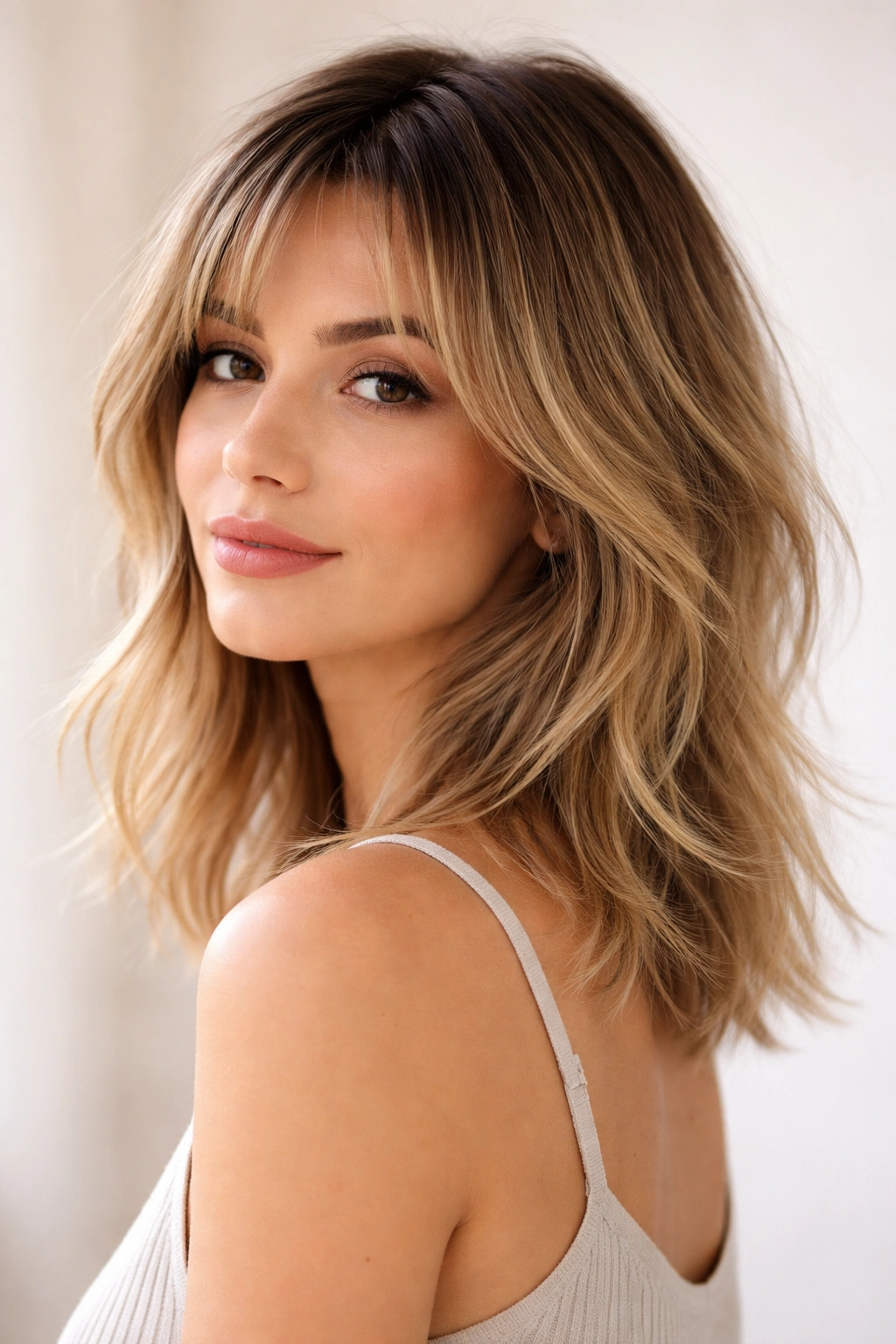 Shoulder-length haircut with wispy choppy ends and textured movement