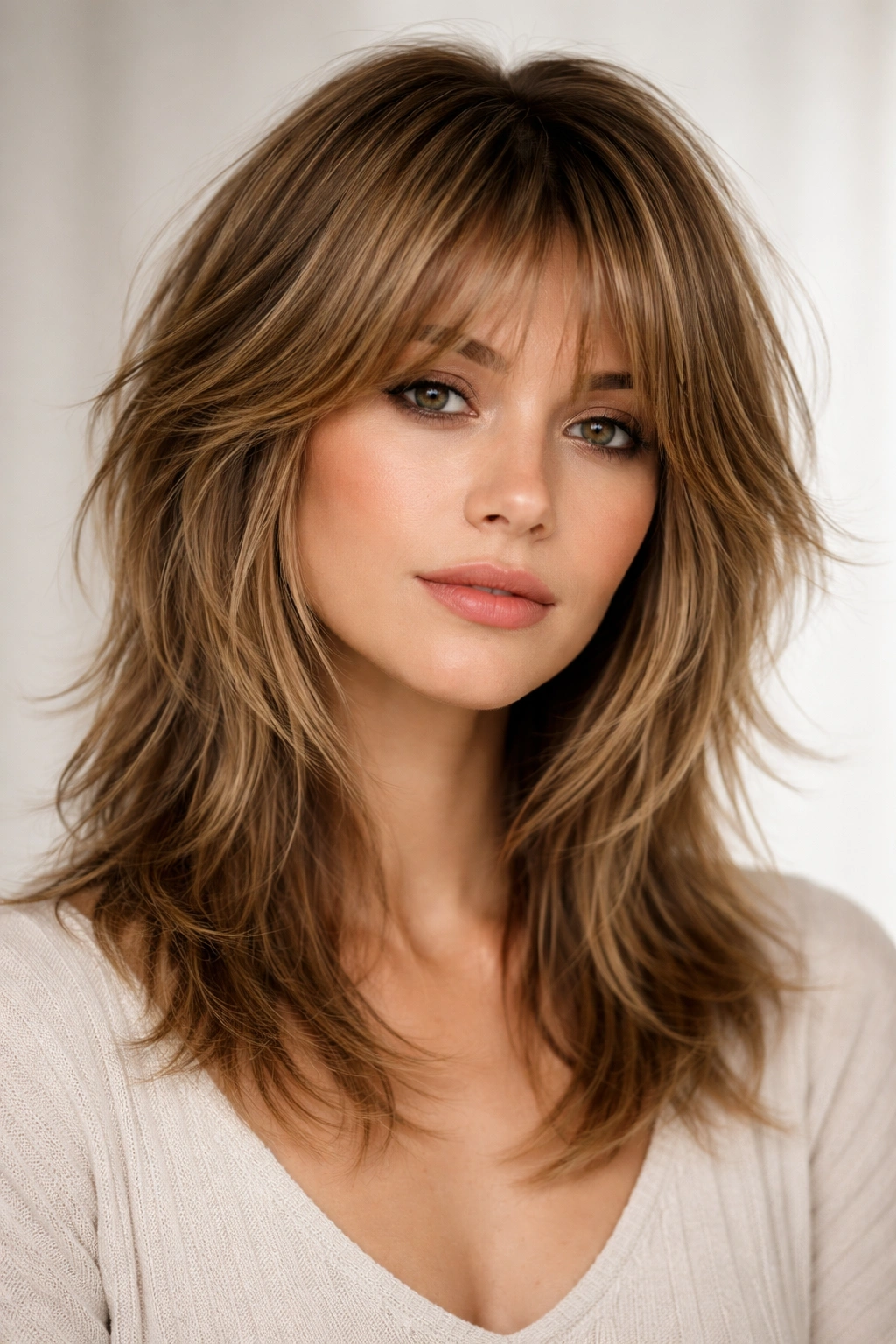 Wispy tapered shag hairstyle close-up