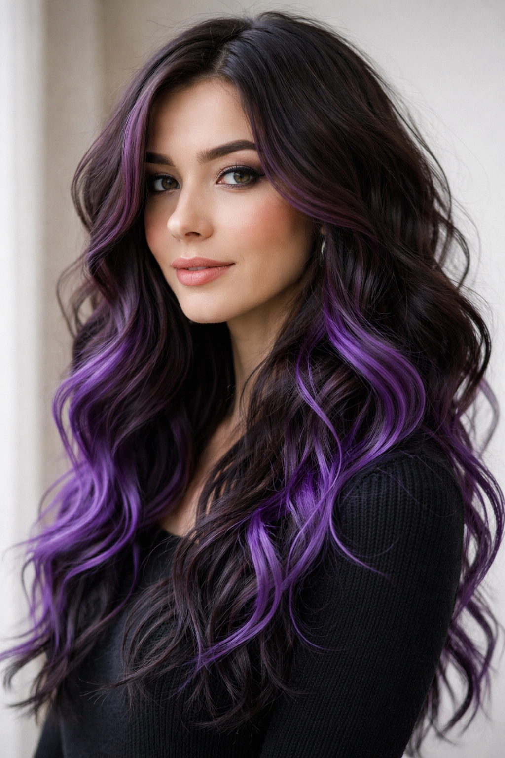 Waves with colored ends in purple/green for a witchy Halloween look.