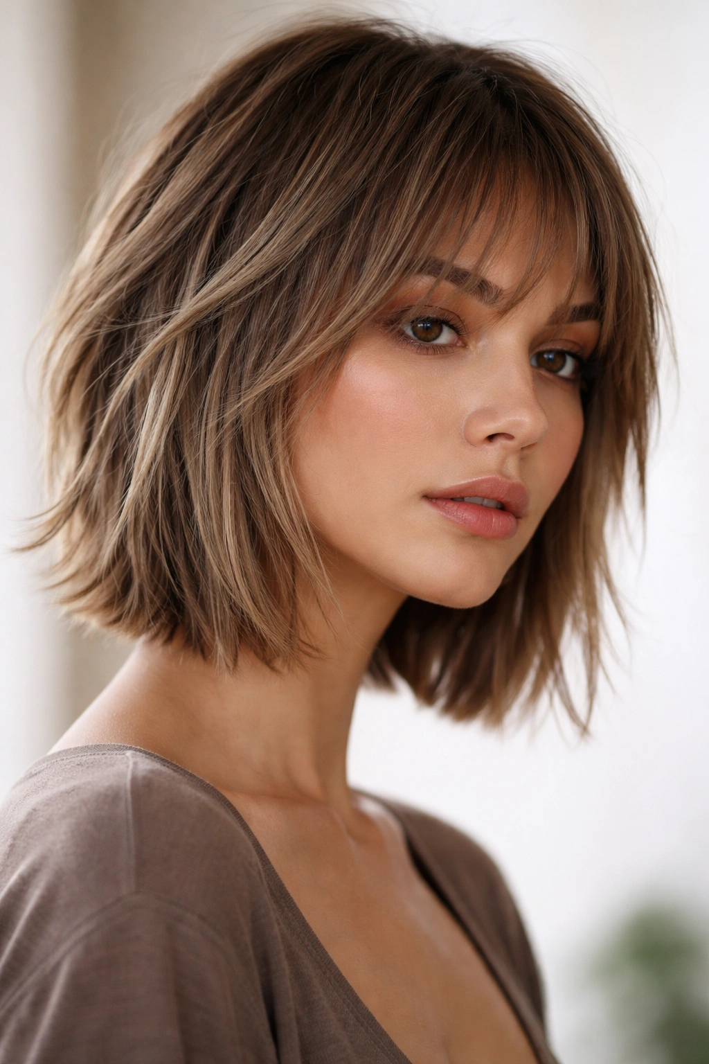 15 Chin Length Haircuts That Slim And Sculpt 9 Chin-length blunt wolf cut with textured layers.