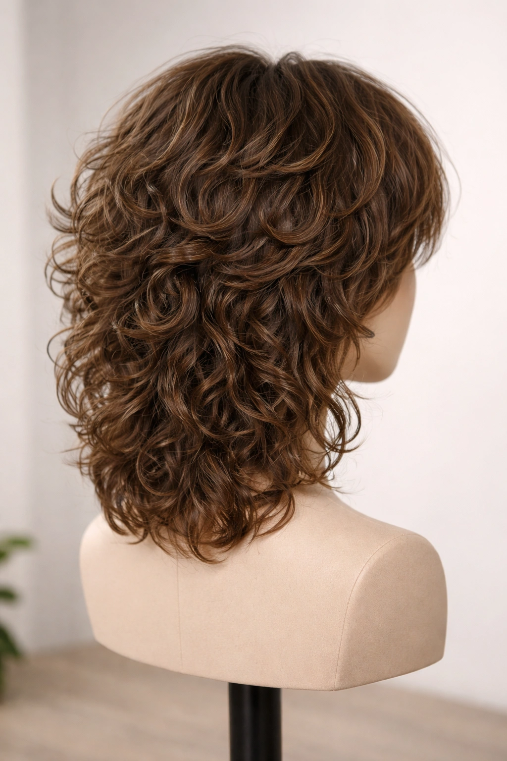 Layered wolf cut showing crown and nape definition.