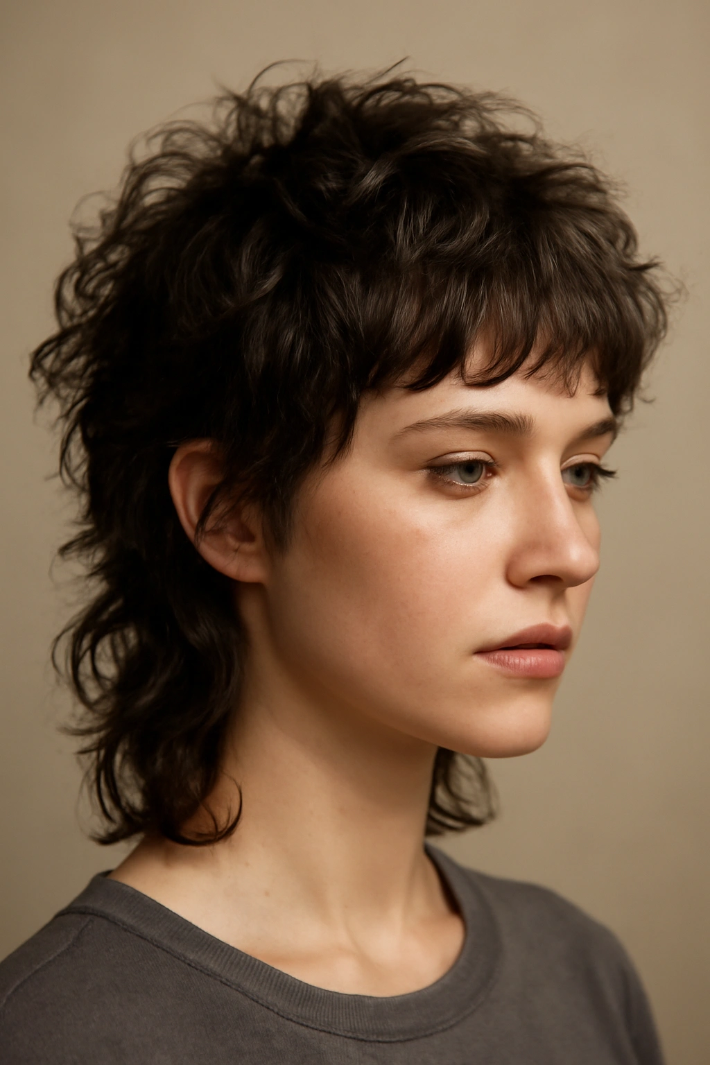 20 Layered Haircuts Sorted by Length and Hair Type 9 Close-up of fine curly hair with choppy wolf cut showing top lift