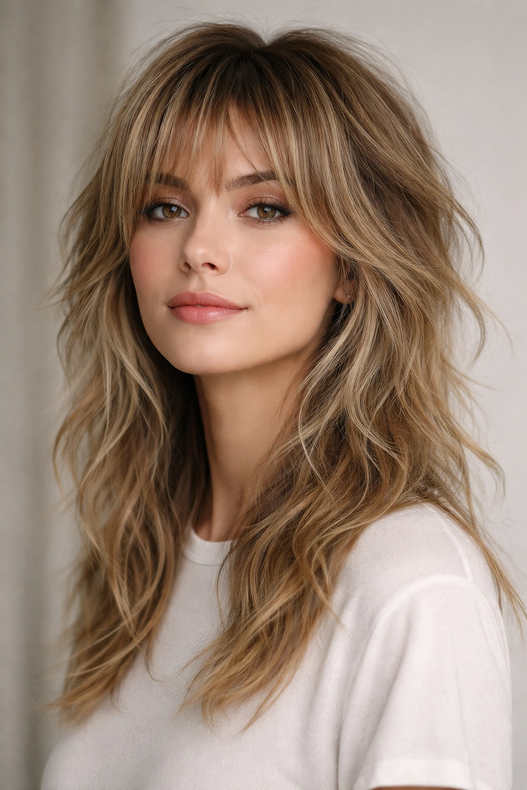 20 Medium Length Haircuts For Every Hair Texture 20 Medium shot of fine, wavy hair styled in a wolf cut with short top and longer bottom.