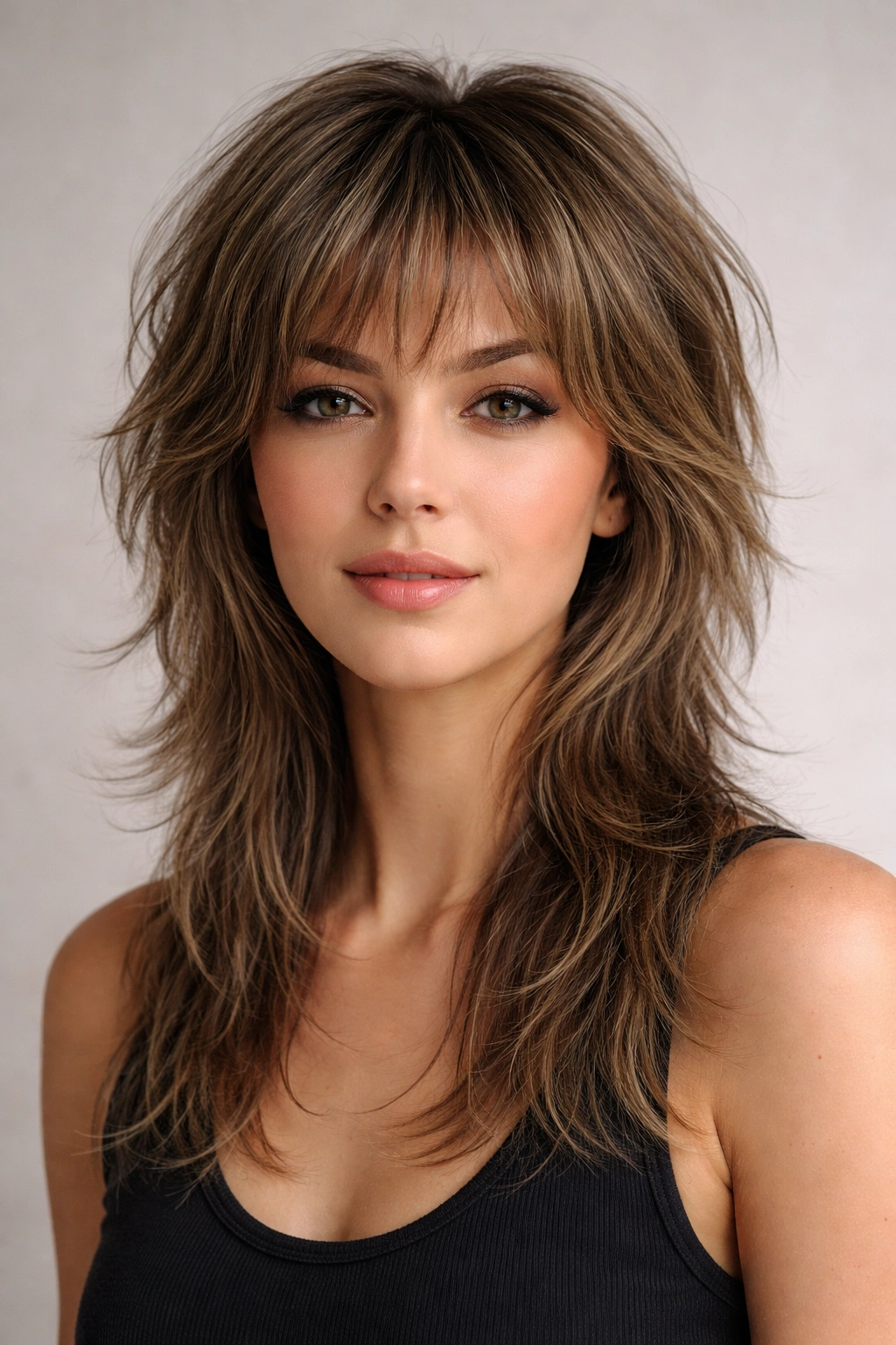 Wolf cut with textured crown and longer back layers