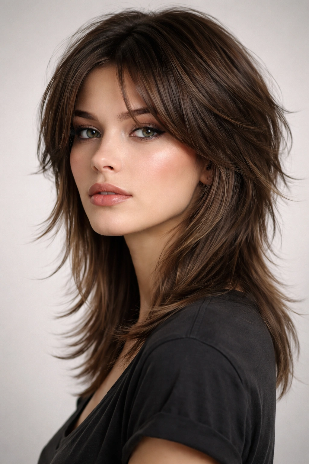 12 Middle Part Short Haircuts To Try At Your Next Cut 6 Portrait of wolf cut with deliberate layering and center part